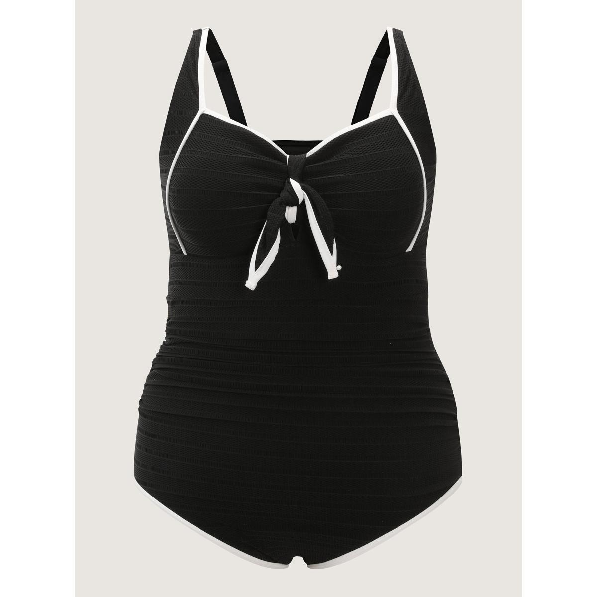 Plus Size Shrink Pleat Tummy-Control One-Piece Swimsuit Women's Swimwear Black Resort Texture Curve Bathing Suits High stretch One Pieces BloomChic 12/L Product Image