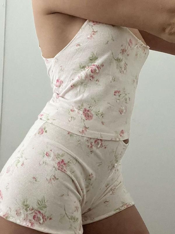 Disty Floral Print Bow Embellished Lounge Set Product Image