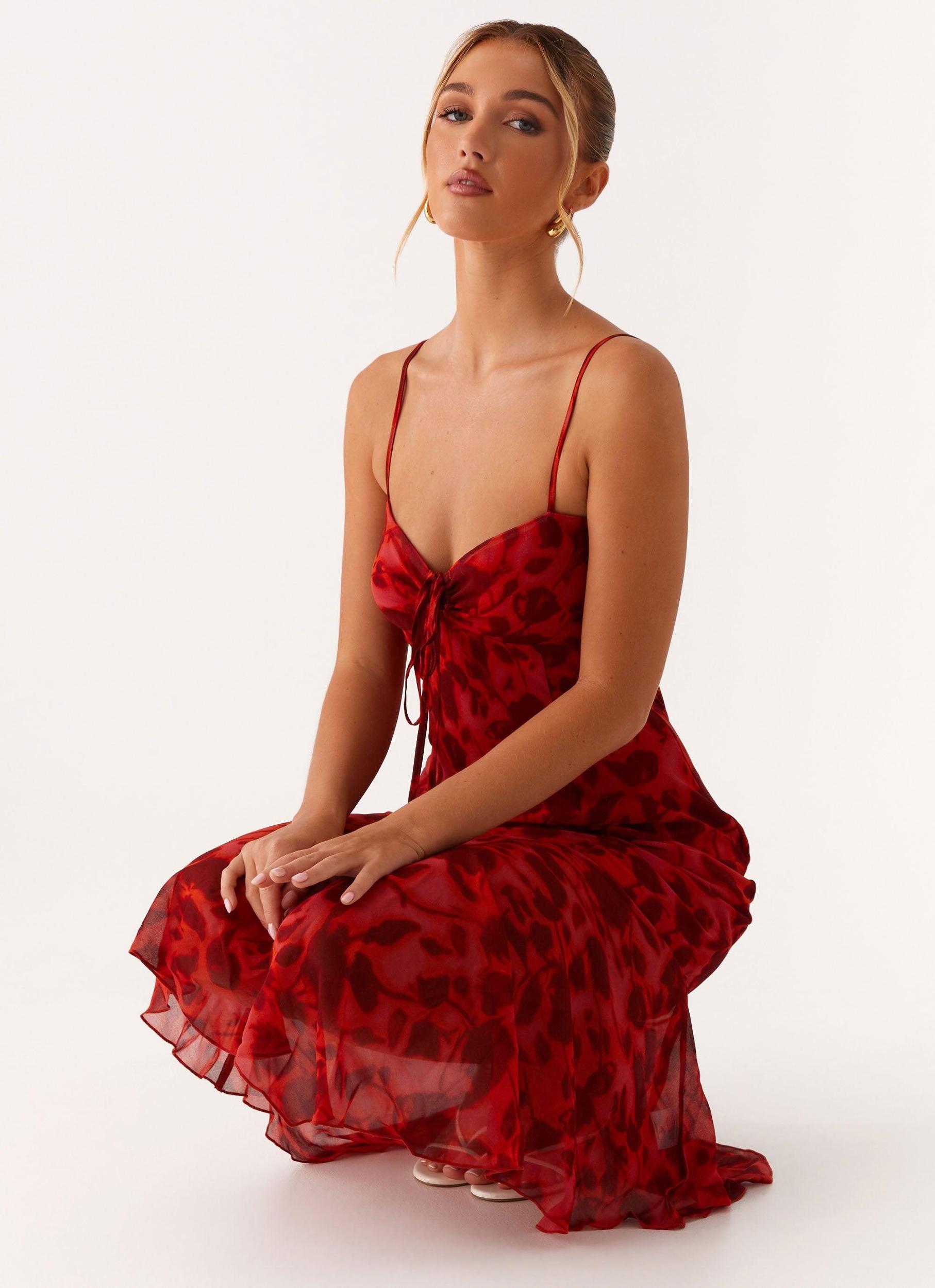 Sally Midi Dress - Deep Red Floral Product Image