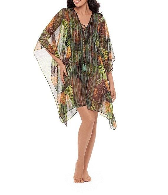 Miraclesuit Sunset Islet Lace-Up V-Neck Caftan Swim Cover-Up Product Image