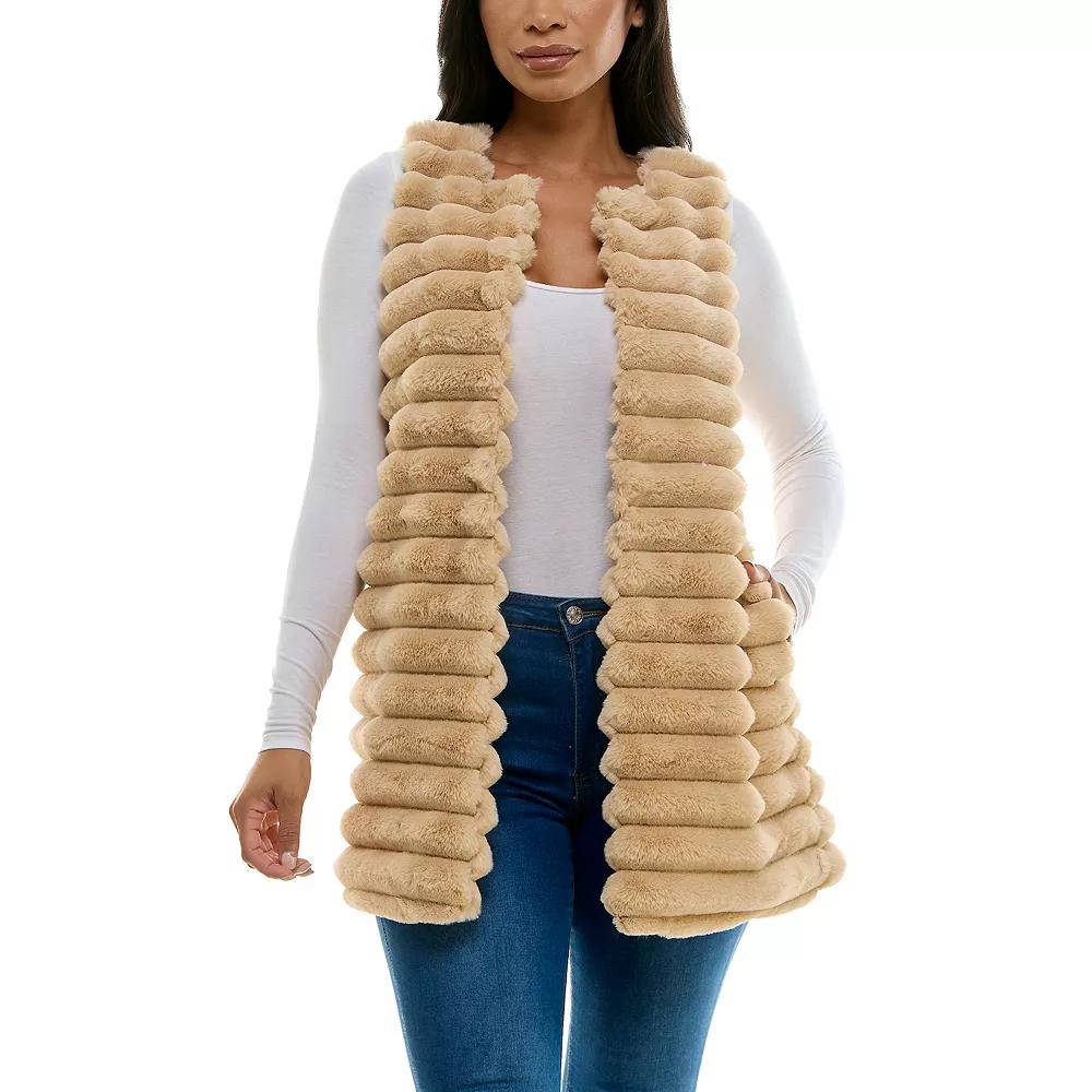 Women's Nina Leonard Stripe Faux Fur Vest, Size: Large, Toffee Product Image