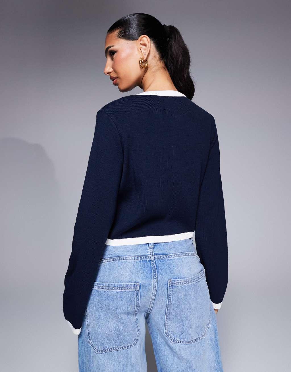 ASOS DESIGN compact cardigan with contrast tipping Product Image