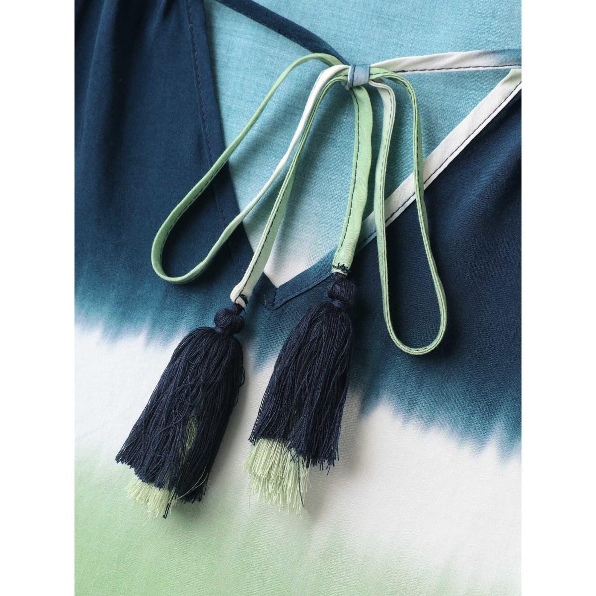 Plus Size Multicolor Ombre Gradient Neck Tie Blouse Women Elbow-length sleeve V-neck Everyday-Elegant Blouses BloomChic 28/5X Product Image