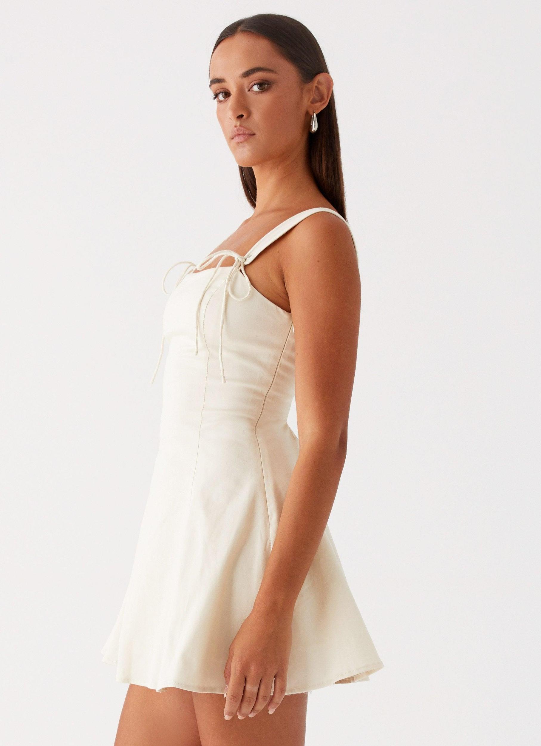 Jamaya Tie Mini Dress - Ivory Product Image