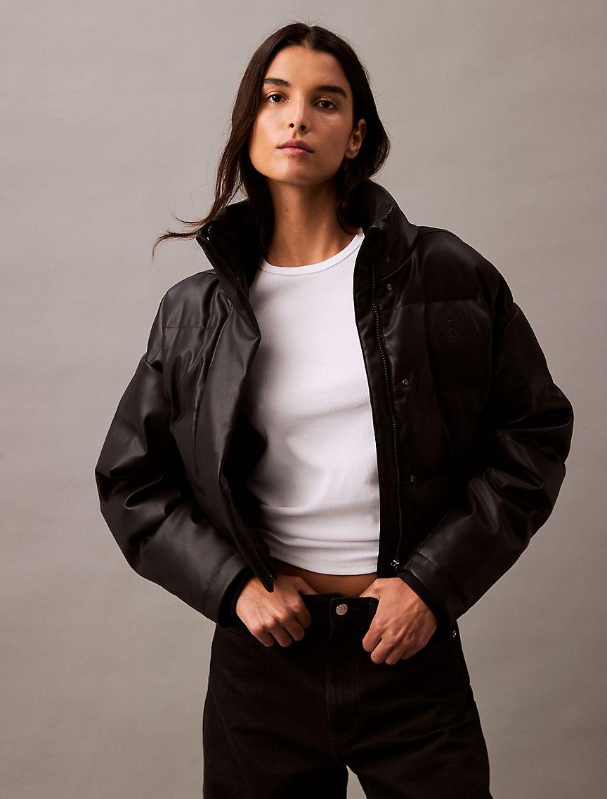 Classic Faux Leather Puffer Jacket Product Image