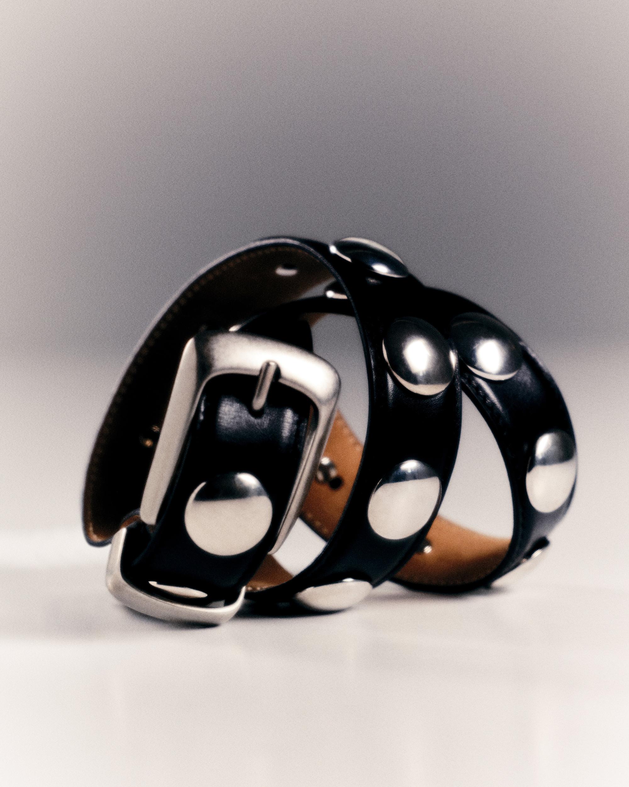 Benny Belt with Studs in Black Leather and Silver Product Image