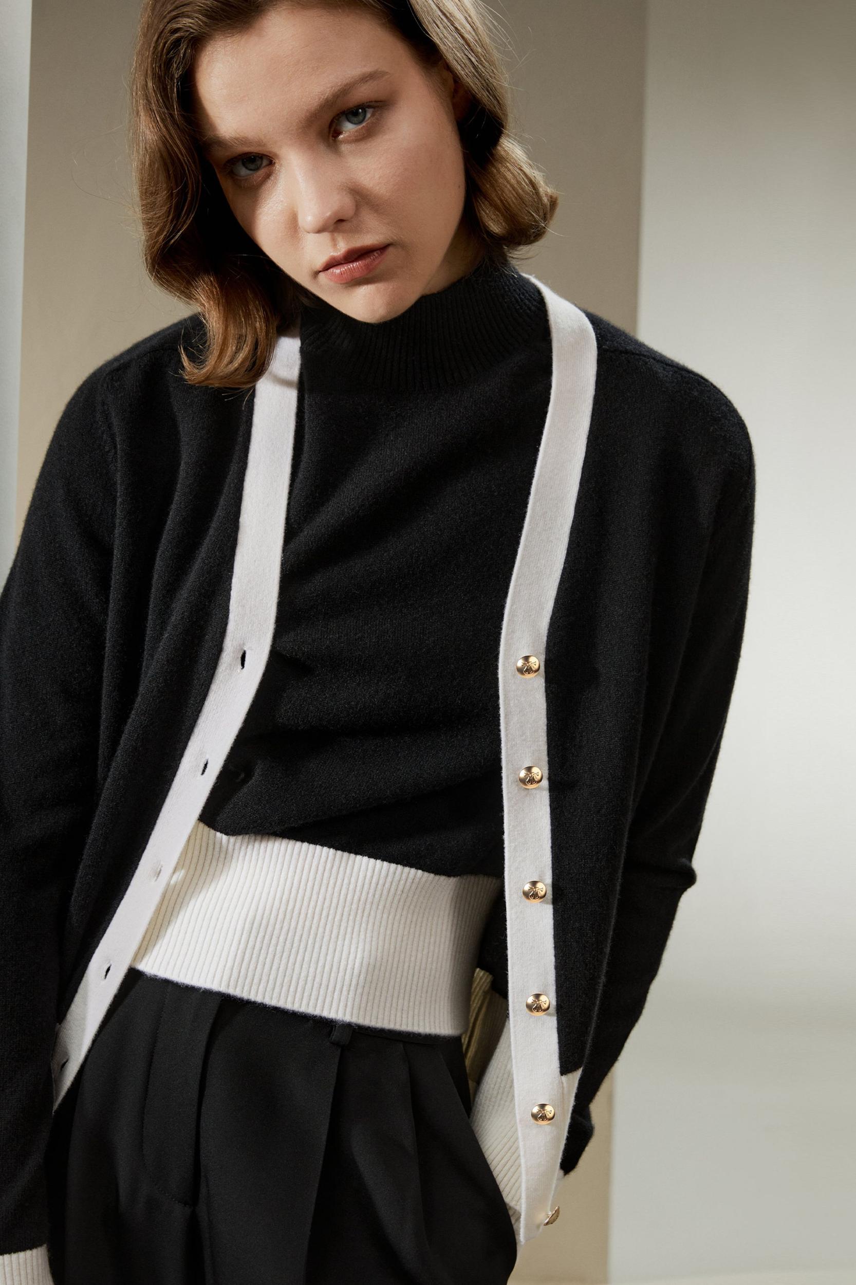 Gemini Cashmere Cardigan with Contrasting Hem Product Image