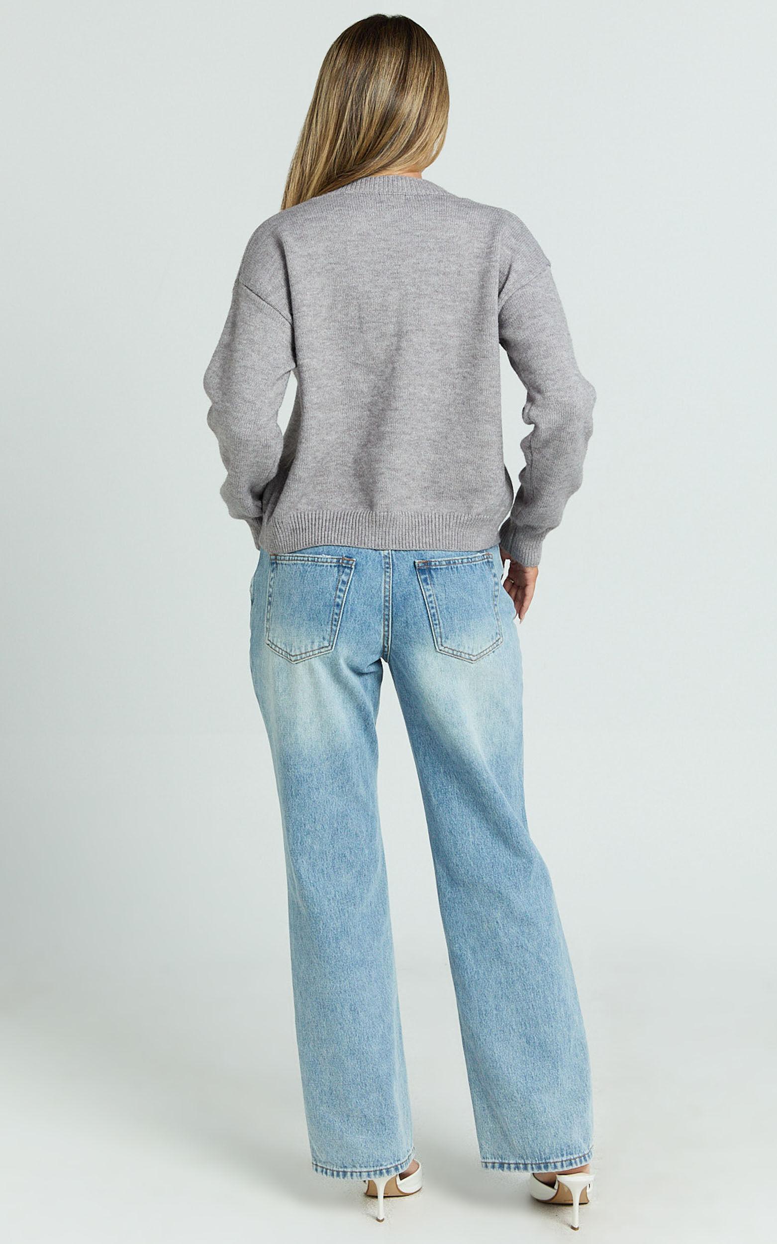 Lucille Cardigan - Button Through Scoop Neck Knit Cardigan in Grey Product Image