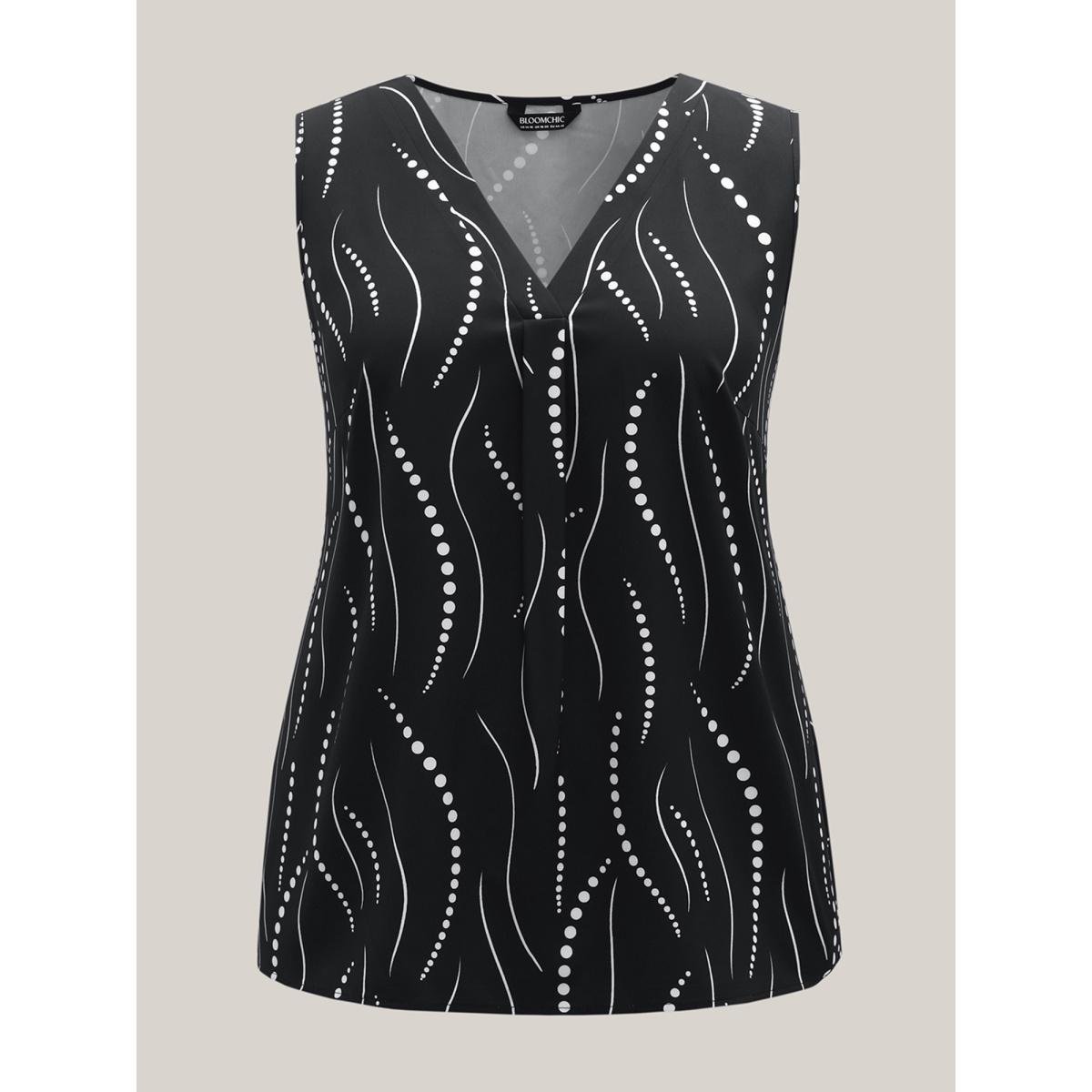Plus Size Geometric Print Pleated Front Sleeveless Top Women Black Casual Pleated V-neck Everyday Tank Tops Camis BloomChic 22-24/3X Product Image