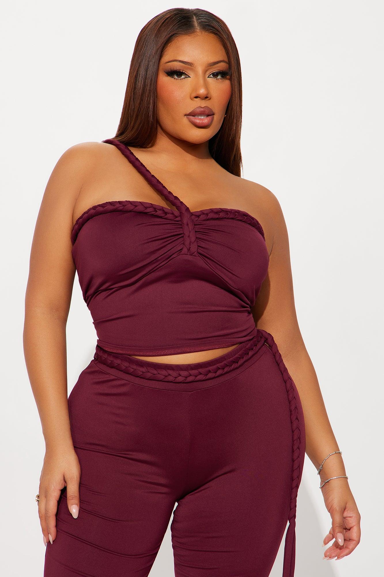 So Tied To You Pant Set - Burgundy Female Product Image