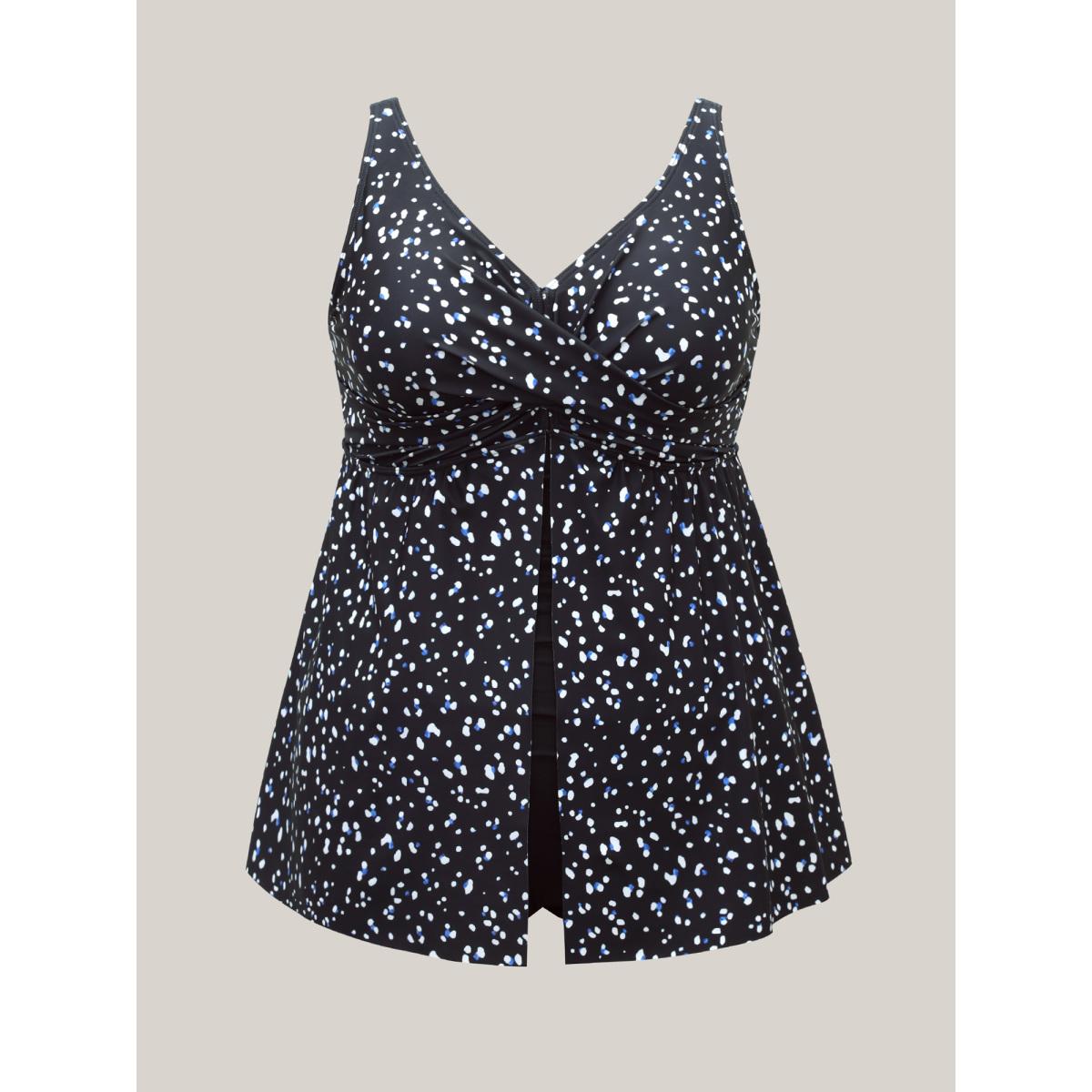 Plus Size Dot Print Layered Twist-Front One-Piece Swimsuit Women's Swimwear Black Beach Twist Curve Bathing Suits High stretch One Pieces BloomChic 10/M Product Image