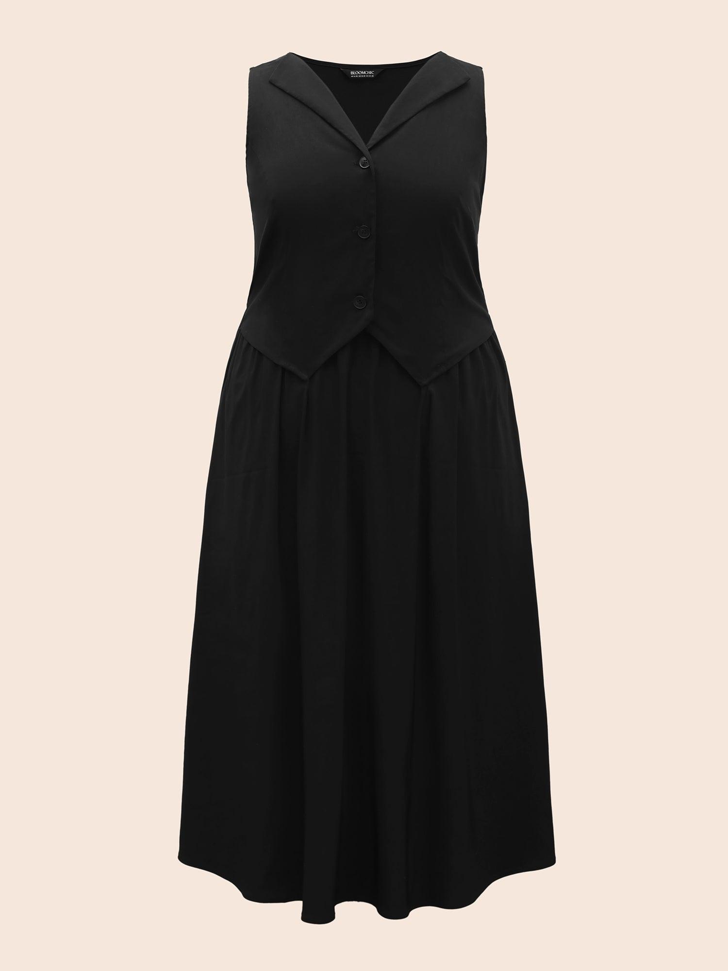 Stretch Woven Vest Flare Midi Dress Female Product Image