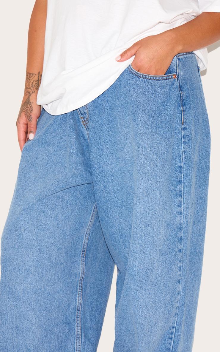 PRETTYLITTLETHING Plus Mid Blue Wash High Rise Boyfriend Jeans Product Image