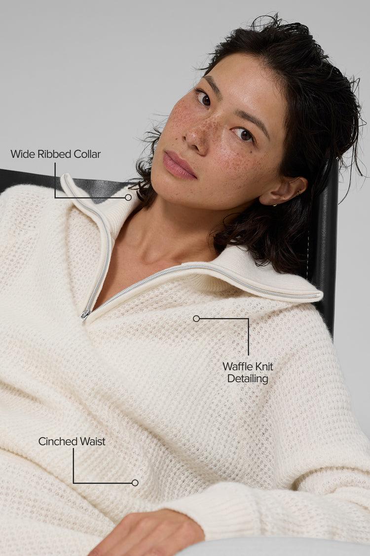 Cashmere Plush Waffle 1/4 Zip Pullover - Ivory Product Image