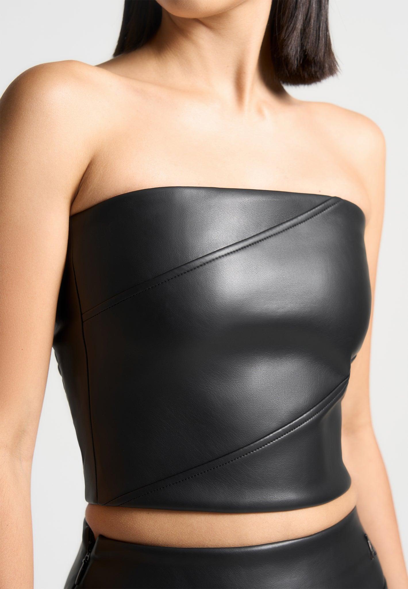 Bandeau Leather Corset Top - Black Female Product Image