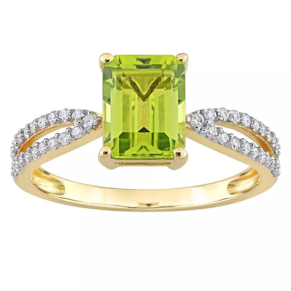 Stella Grace 14k Gold Peridot & 1/5 Carat T.W. Diamond Crossover Engagement Ring, Women's, Size: 6 Product Image
