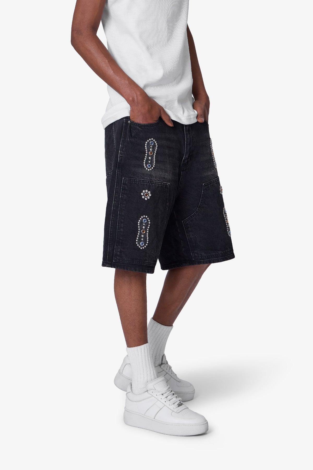 Western Jewel Denim Shorts - Washed Black Product Image