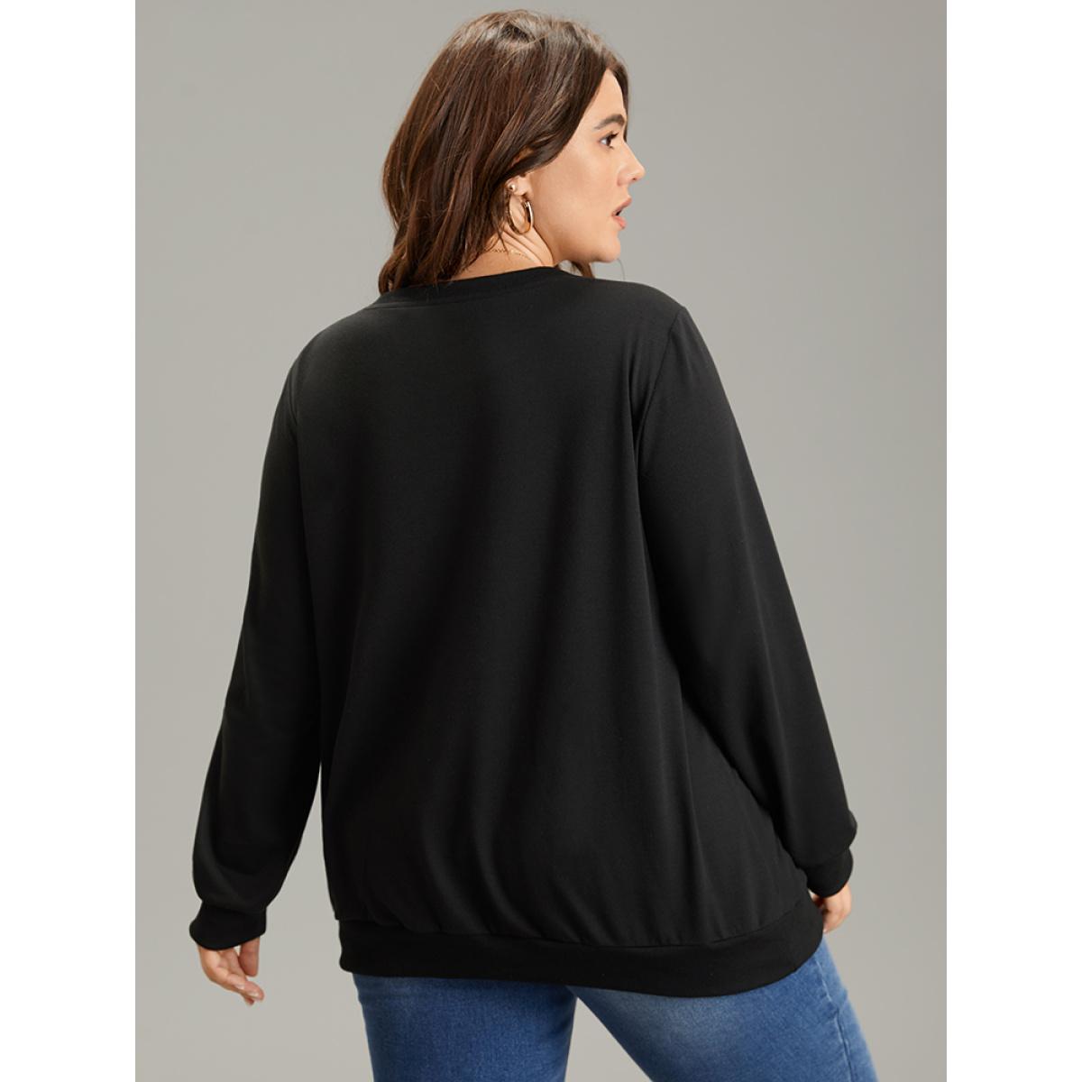 Plus Size Horoscope Print Rib Knit Round Neck Sweatshirt Women Black Casual Rib Knit Dailywear Sweatshirts BloomChic 18-20/2X Product Image