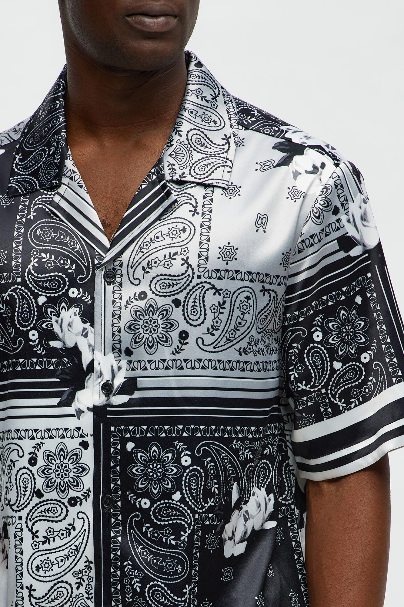 Cuban Collar Paisley Drift Short Sleeve Shirt - Black/combo Male Product Image