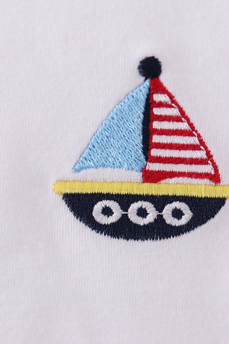 Premium Blue sailboat embroidery top Product Image