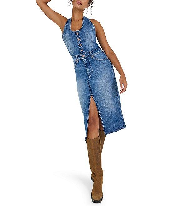 Wrangler Racerback Halter Scoop Neck Sleeveless Denim Midi Dress Product Image