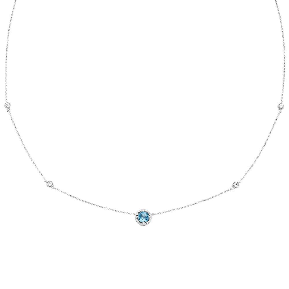 Boston Bay Diamonds Sterling Silver Genuine Swiss Blue Topaz & Lab-Grown White Sapphire Necklace, Women's, Size: 18-20" ADJ Product Image