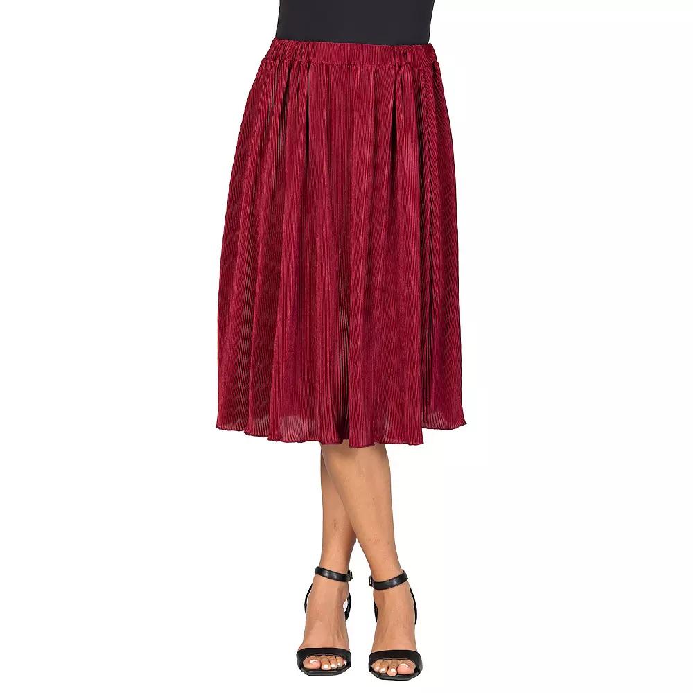 Women's 24Seven Comfort Apparel Elegant Accordion Pleated Elastic Waistband Party Midi Skirt,  Product Image