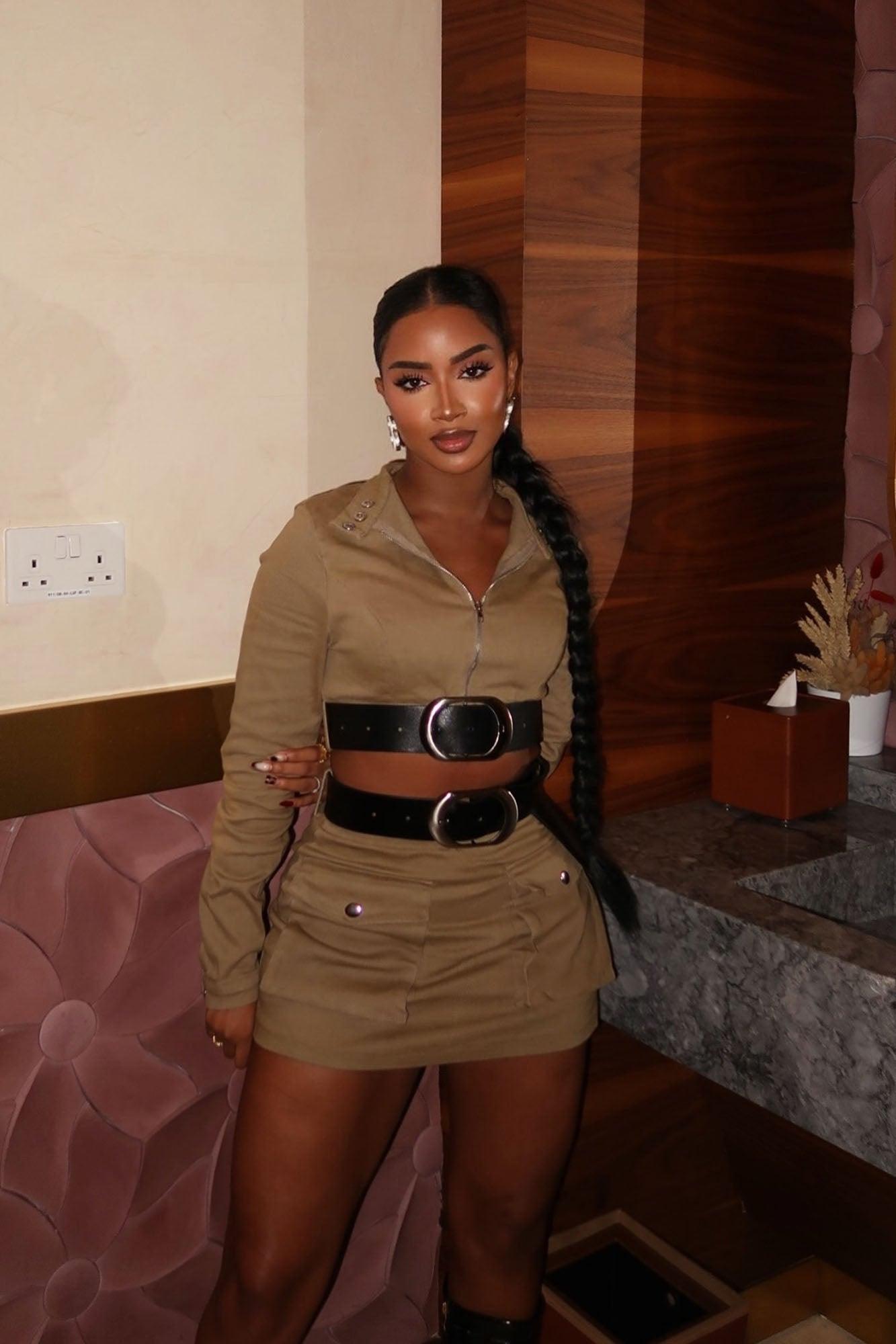 Call Me Belted Skirt Set - Olive Product Image