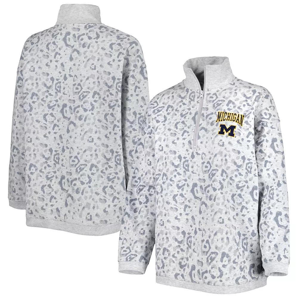 Women's Gameday Couture Heather Gray Michigan Wolverines Leopard Quarter-Zip Sweatshirt, Size: Small, Grey Product Image