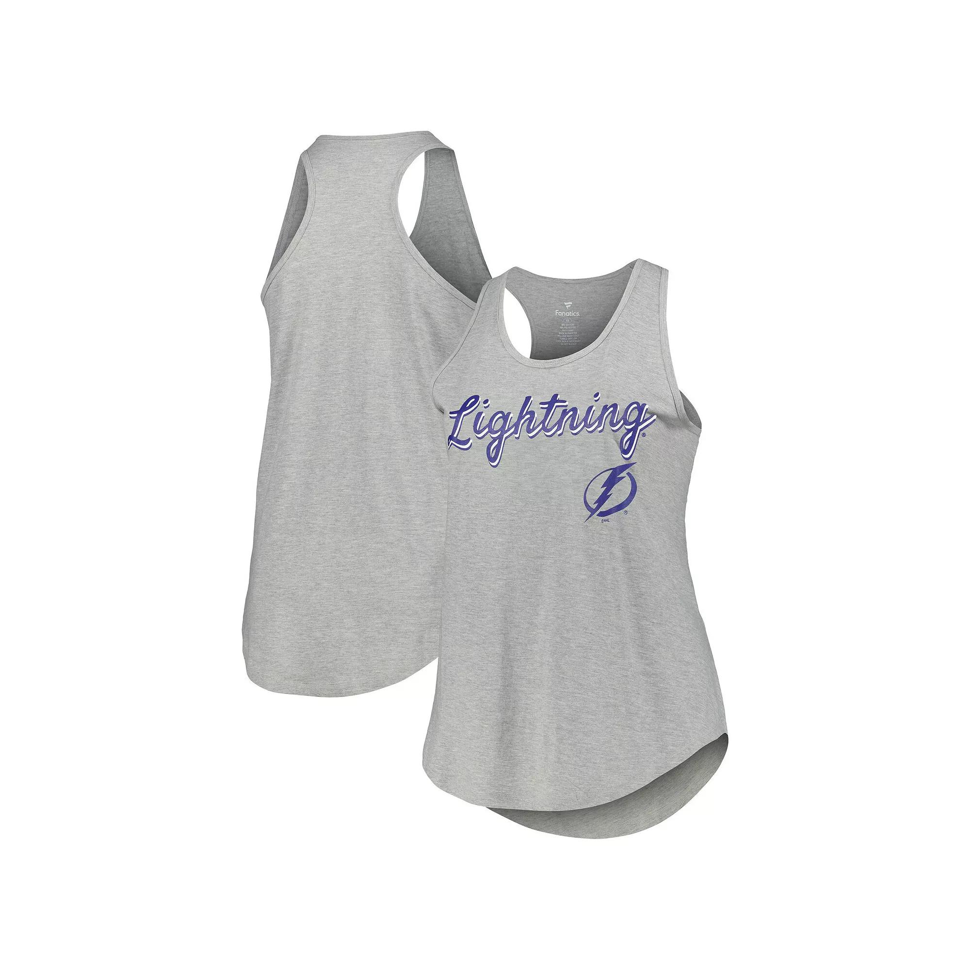 Women's Fanatics Branded Heather Gray Tampa Bay Lightning Plus Size Racerback Tank Top, Size: 2XL, Lgh Grey Product Image