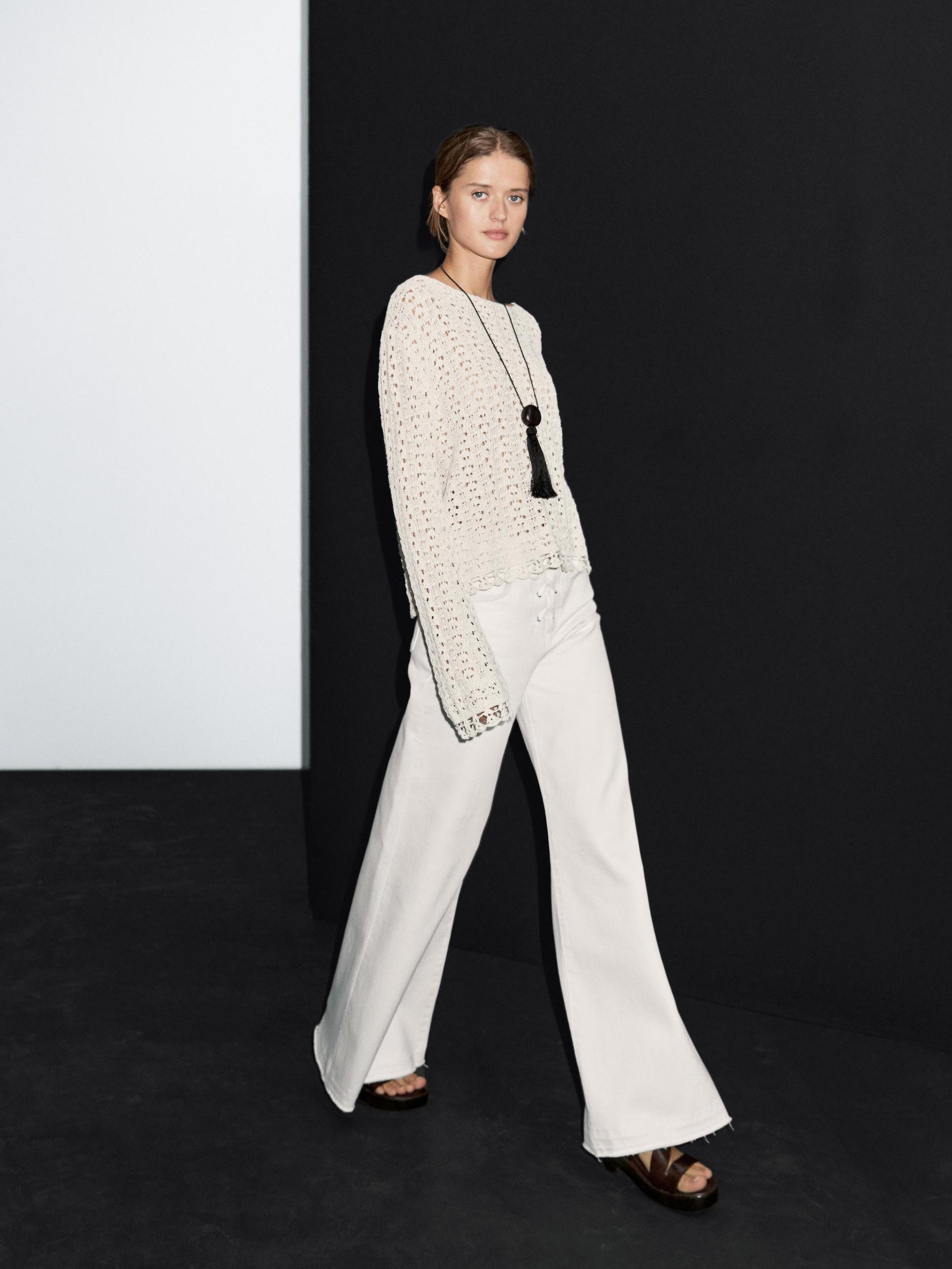 Cotton blend openwork crochet sweater Product Image