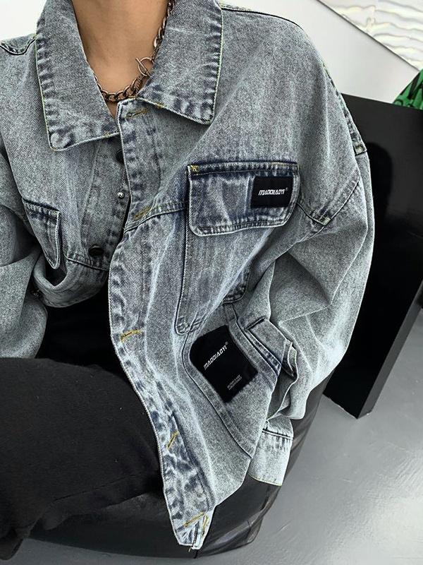 Vintage Distressed Panel Label Denim Jacket Product Image