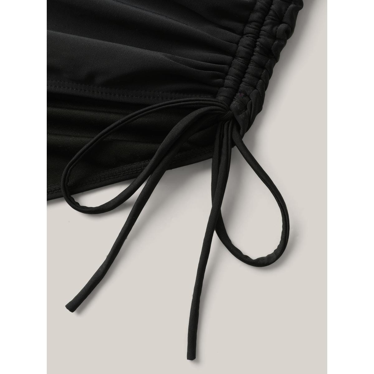 Plus Size Tropical Print Side Drawstring One-Piece Swimsuit Women's Swimwear Black Beach Drawstring Curve Bathing Suits High stretch One Pieces BloomChic 26/4X Product Image