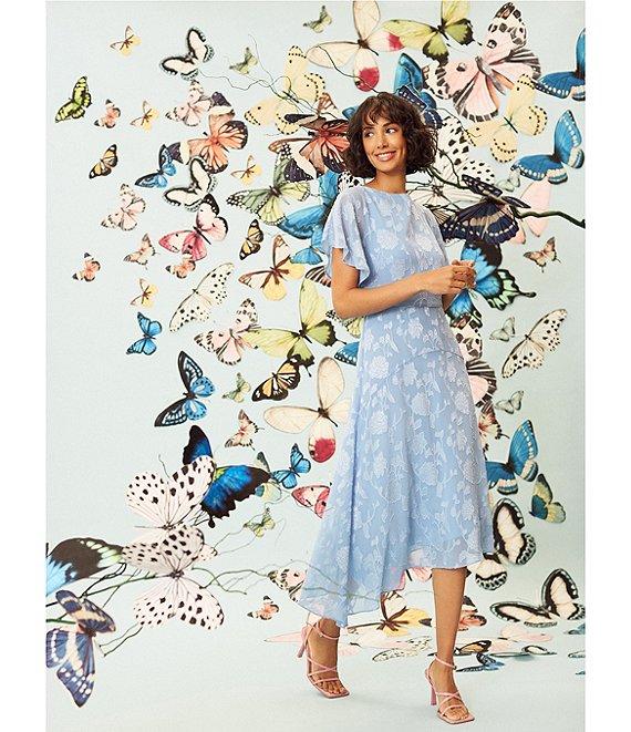 Maggy London Floral Burnout Round Neck Short Flutter Sleeve Midi Dress Product Image