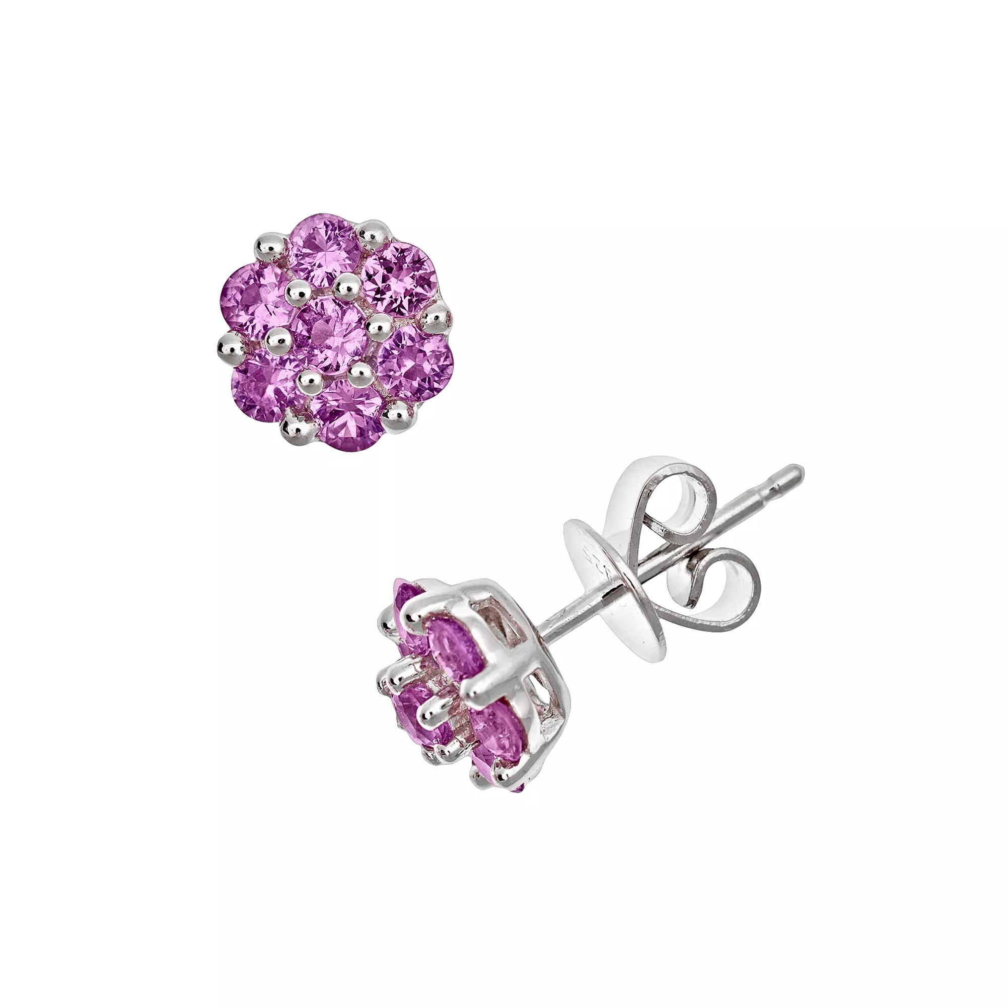 Celebration Gems Sterling Silver Pink Sapphire Cluster Stud Earrings, Women's, Multicolor Product Image