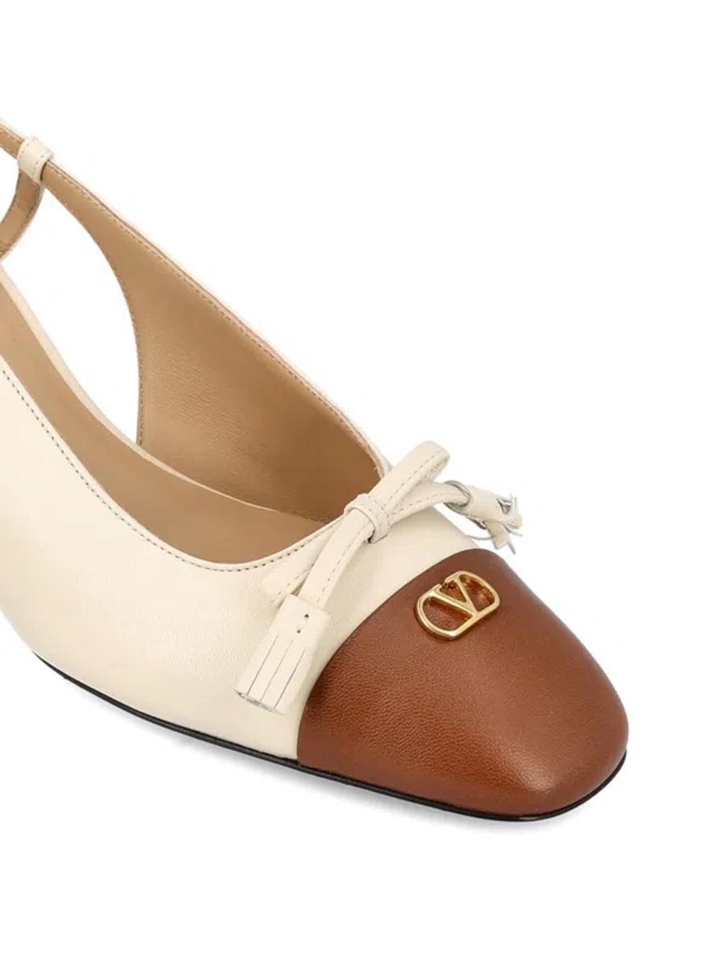 VALENTINO GARAVANI Leather Vlogo Signature Pumps With Slingback Strap In Neutral Product Image