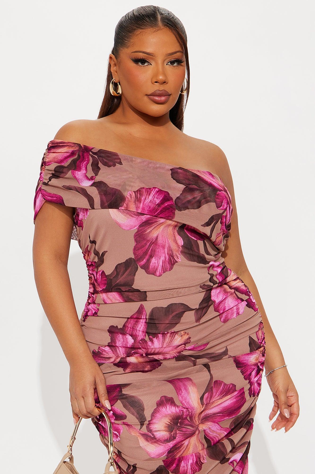 Major Legacy Floral Mesh Midi Dress - Pink/combo Female Product Image