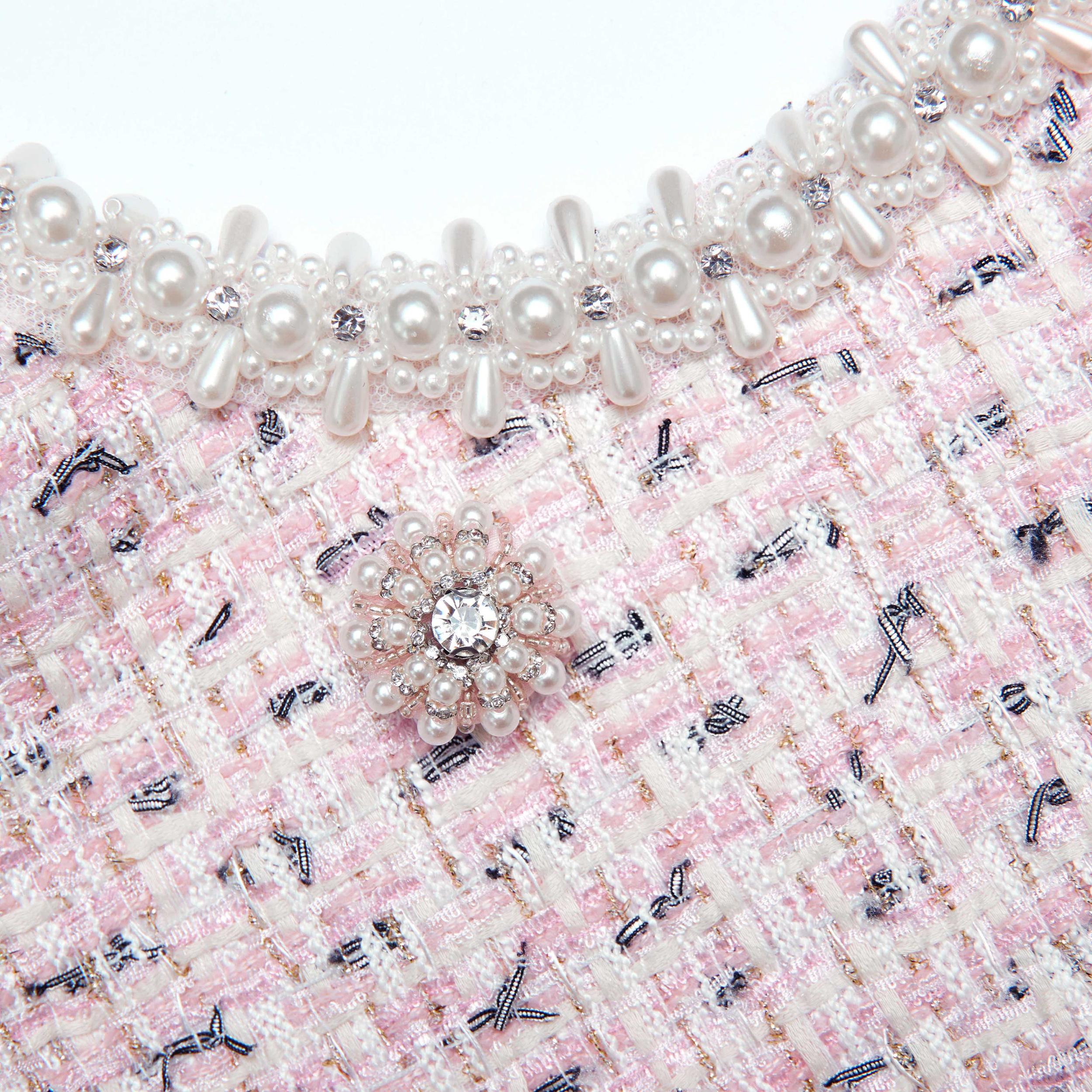 Pink Boucle Pearl Mini Dress Product Image