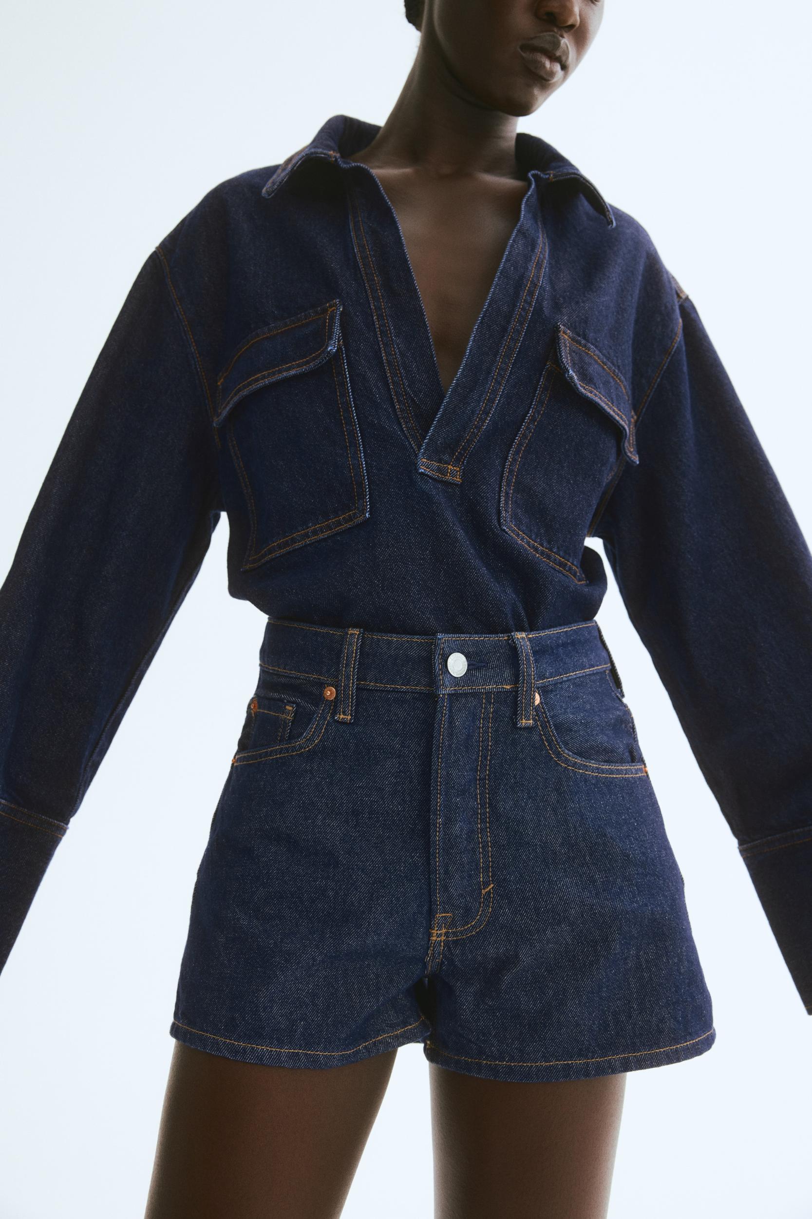 High-Waist Denim Shorts Product Image