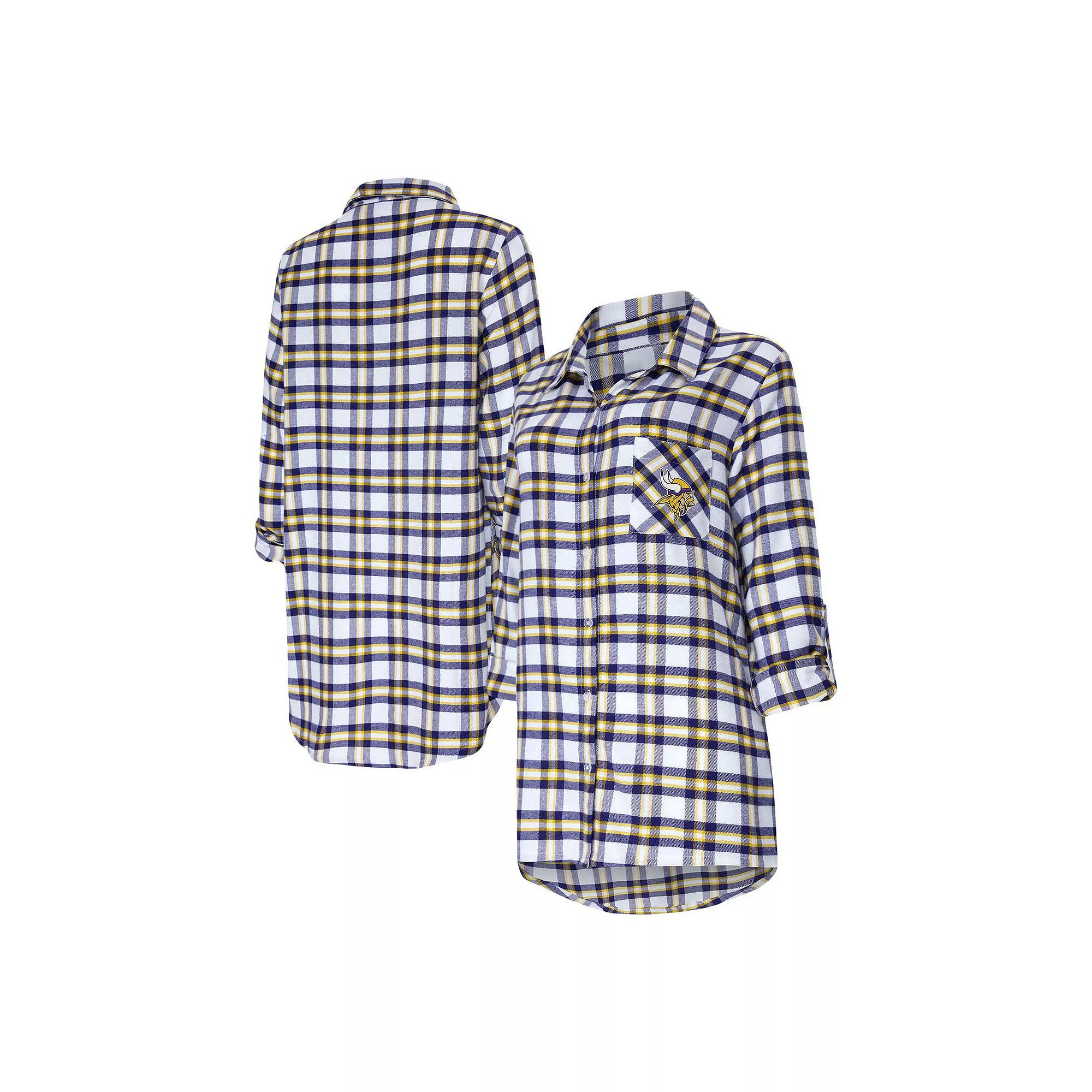 Women's Concepts Sport Purple Minnesota Vikings Sienna Plaid Full-Button Long Sleeve Nightshirt, Size: Small Product Image