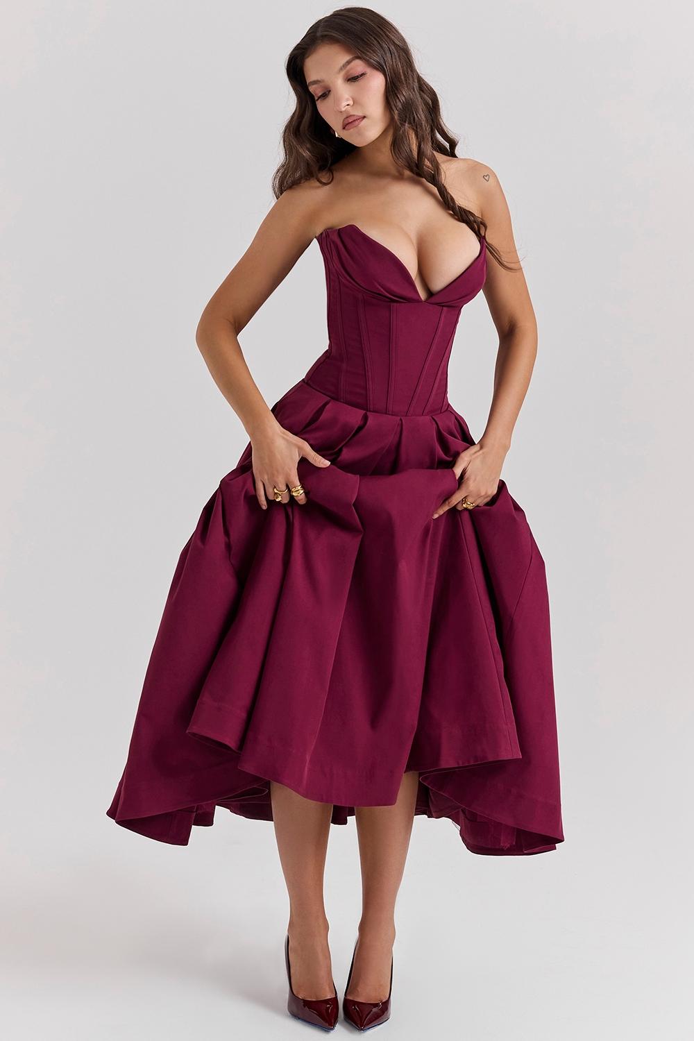 Lady  wine strapless midi dress Product Image