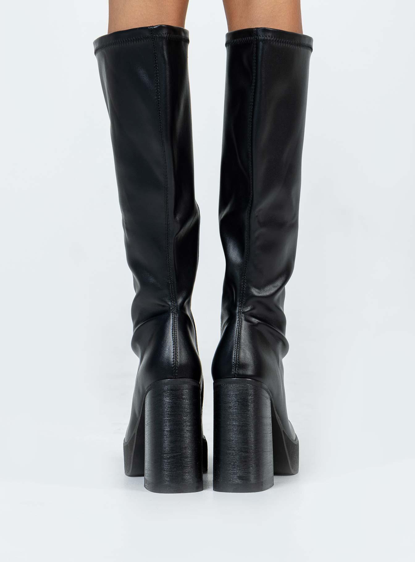 Coline Knee High Platform Boots Black Product Image