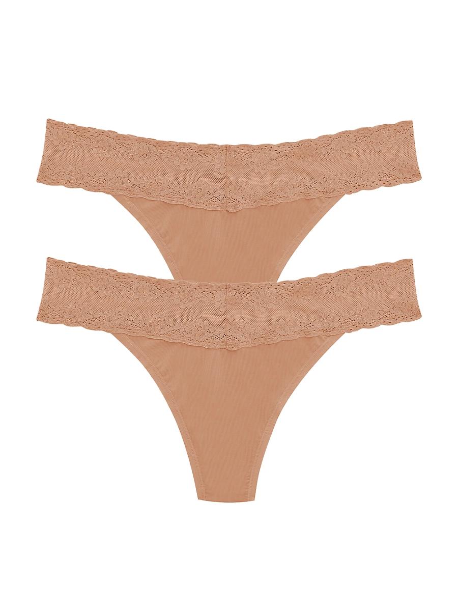 Womens Bliss Perfection Lace Trim One Size Thong 2-Pack Product Image
