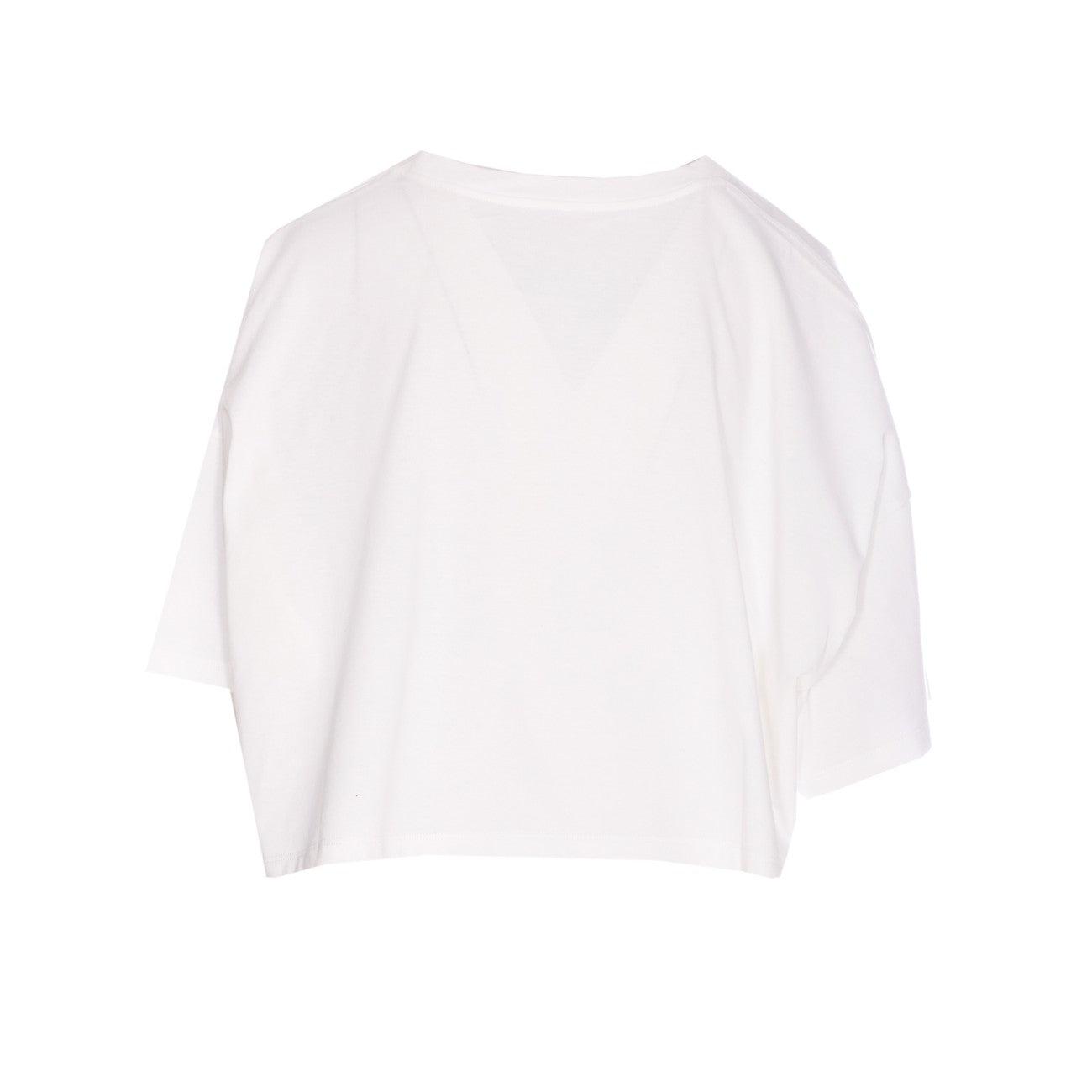 CHLOÉ White Cropped Crewneck T-shirt With Maxi Logo Print On The Front In Cotton Woman In Multicolor Product Image