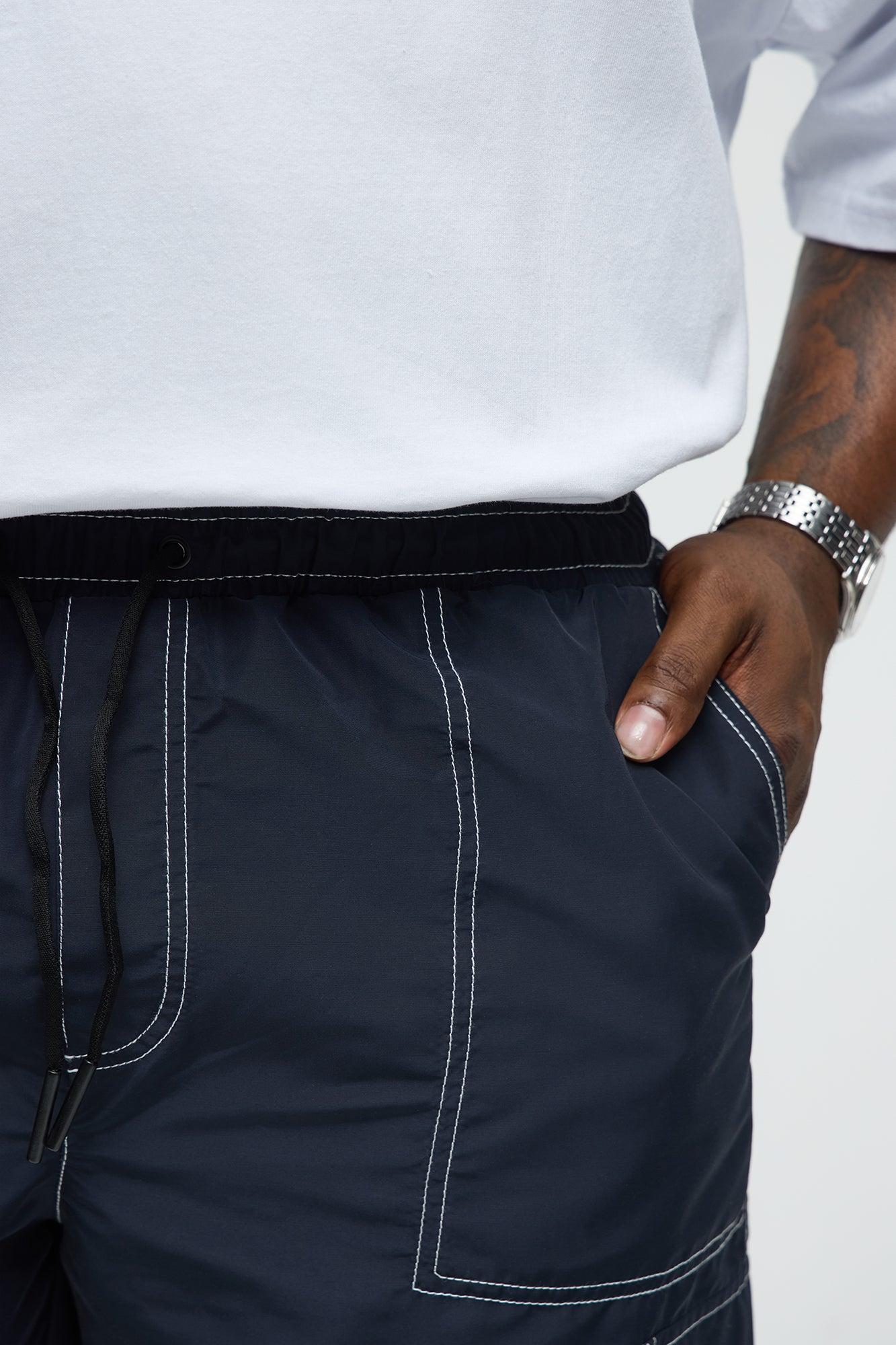 Contrast Stitch Nylon Cargo Short - Blue Male Product Image