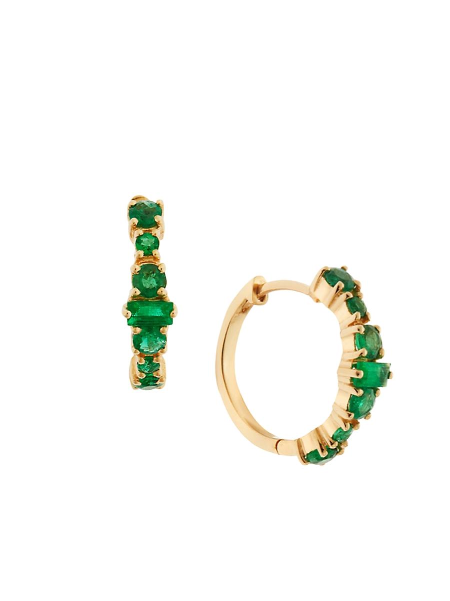 Womens Rivulet 18K Yellow Gold & Emerald Hoop Earrings Product Image