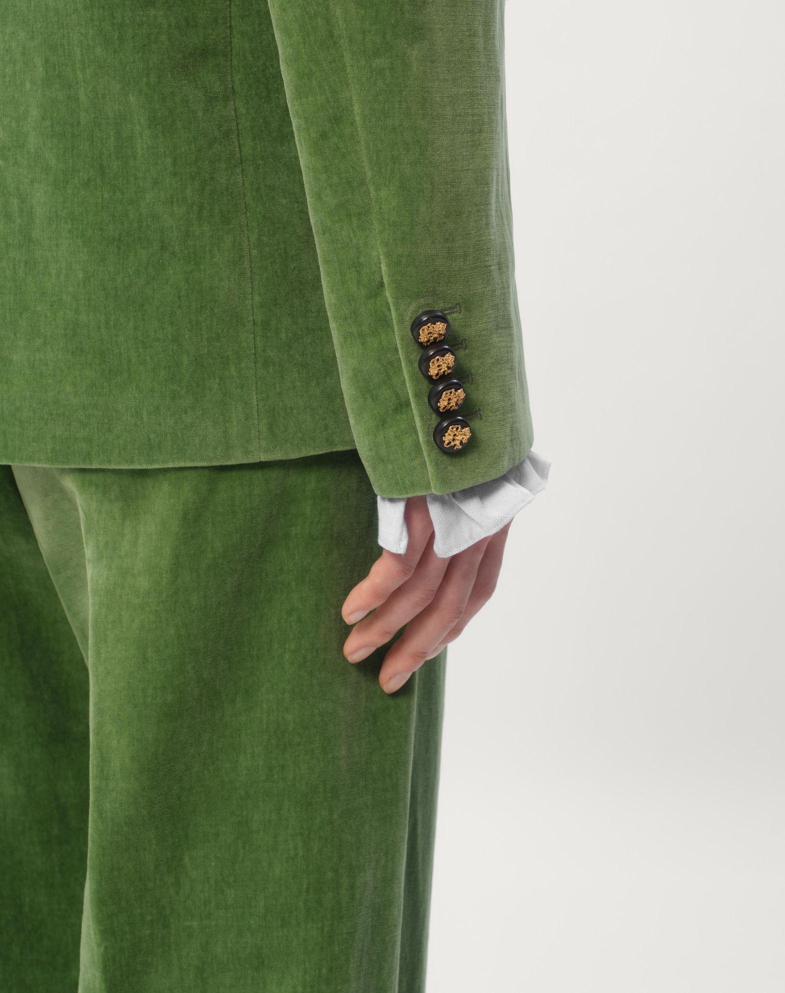 Cotton Velvet And Washed Linen Jacket With Mandarin Collar Product Image