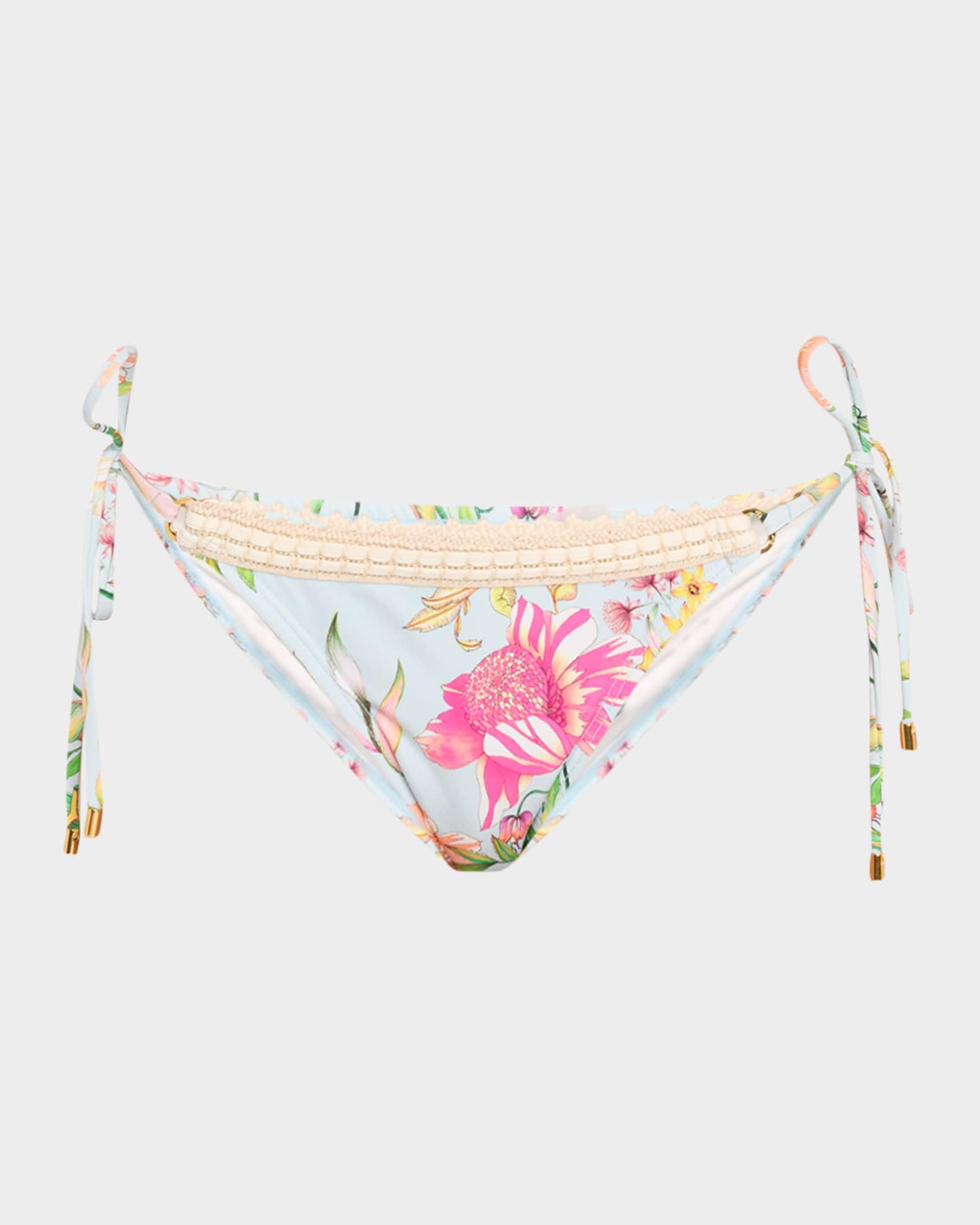 Carrie Floral Crochet-Trim Bikini Bottoms  Product Image