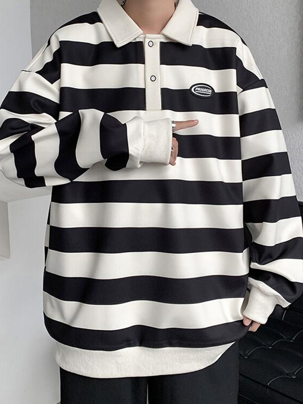 Men's Vintage Striped Shirt Neck Sweatshirt Product Image