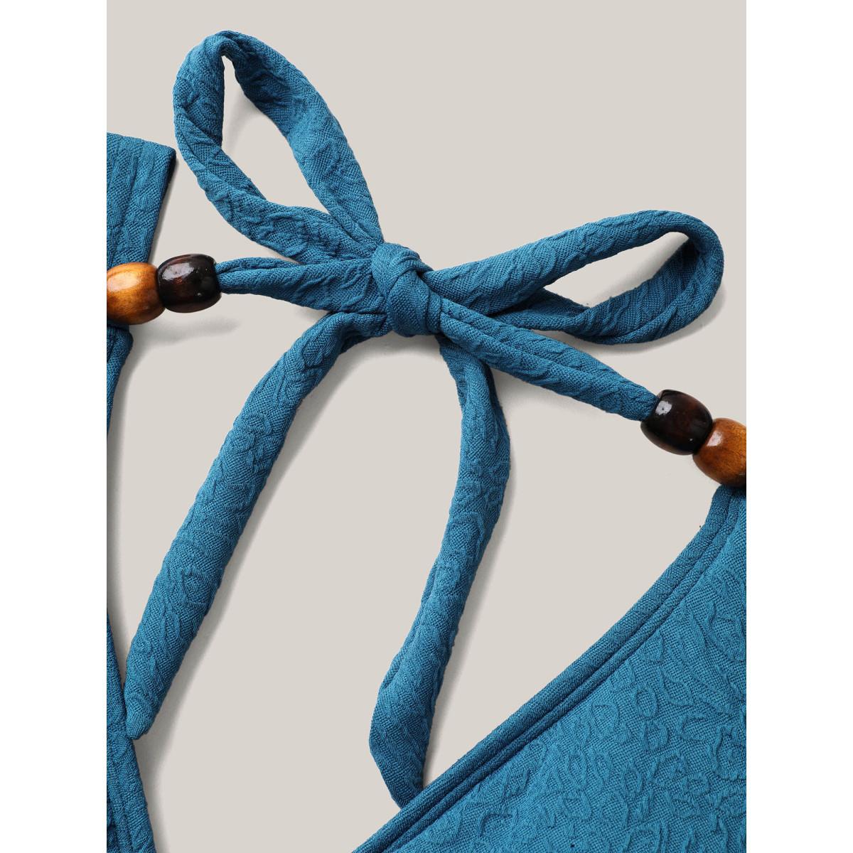 Plus Size Surplice Neck Textured Lace Swim Top Women's Swimwear Aegean Beach Tie knot High stretch Skinny Overlap Collar Curve Swim Tops BloomChic 26/4X Product Image